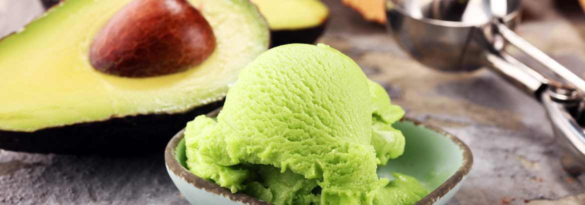 Homemade Green Organic Avocado Ice Cream Ready to Eat. Hass avocado icecream